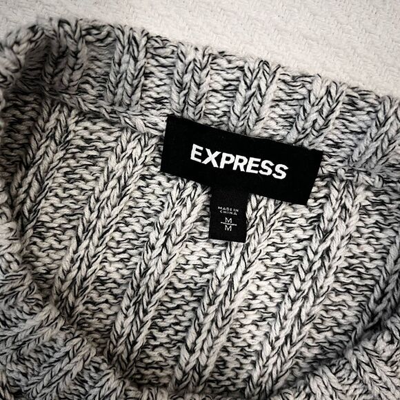 Express Gray Cable Knit Holiday Party Festive Mini Sweater Dress Size Medium - Picture 12 of 16